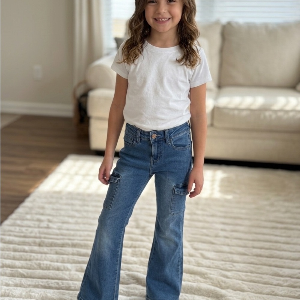 YMI Girls Blue Flared Cargo Jeans